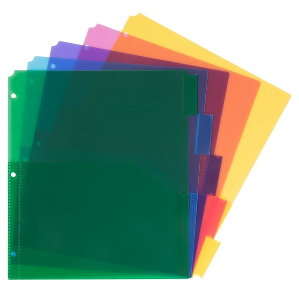 JAM Paper Plastic Index 5Tab Dividers W/ Double Pockets, 9 3/4 x 11 1/