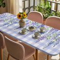 thumbnail image 3 of Purple Flowers Table Cloths for 8 Foot Rectangle Tables, Weeping Spring Floral Checkered Pastoral Patio Waterproof Elastic Fitted Tablecloths, Washable Rectangular Table Cover for Camping, 3 of 8