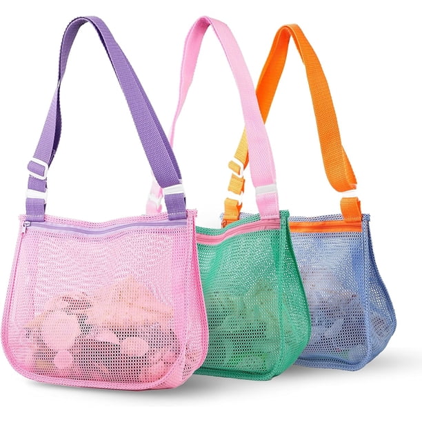 Bolsas de playa de malla para juguetes de playa, bolsa de recolección de conchas para niños, bolsa de conchas marinas de juguete de arena para accesorios de natación para niños y niñas (paqu