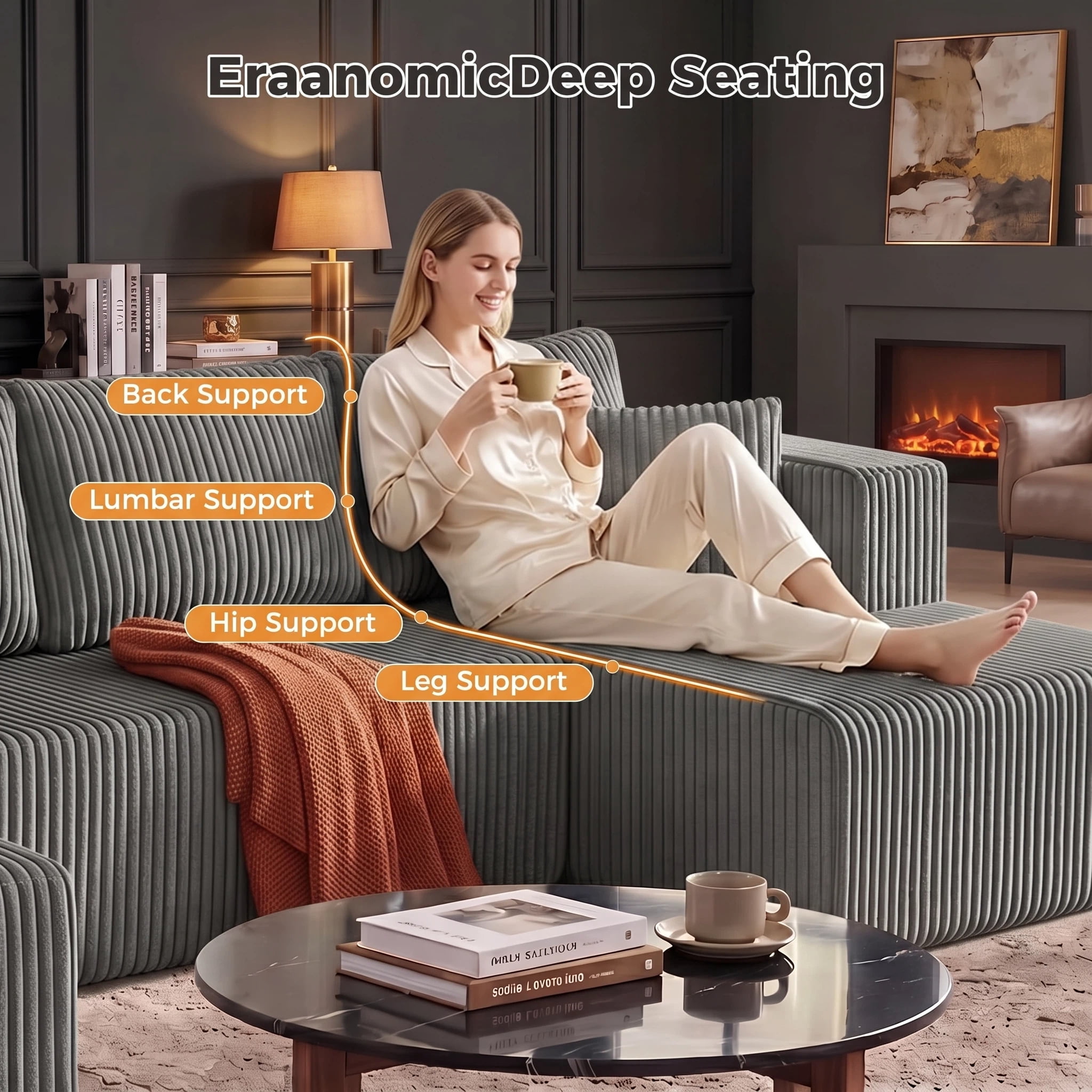 AISWORD 132" U Shaped Modular Sectional Sofa, Comfy Cloud Boneless Sofa with Chaise and Side Pockets, Memory Foam Sleeper Sofa for Living Room, Gray