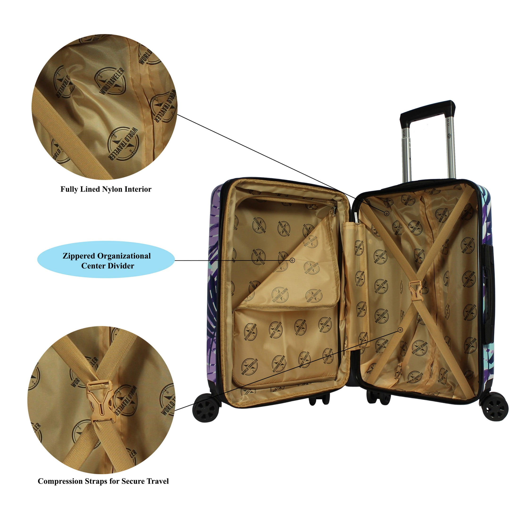 World Traveler Seasons 2-Piece Hardside Carry-on Spinner Luggage Set  20" and 13"  – Leaves