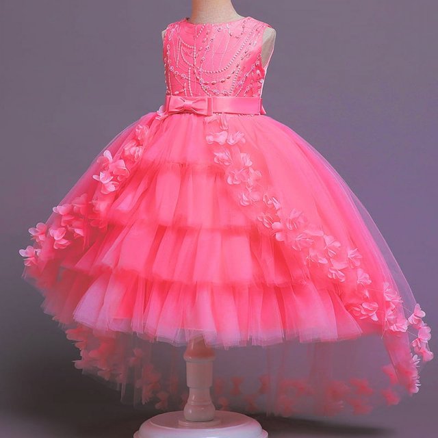 Vestido de niña con cola de encaje y tutú para banquetes y actuaciones