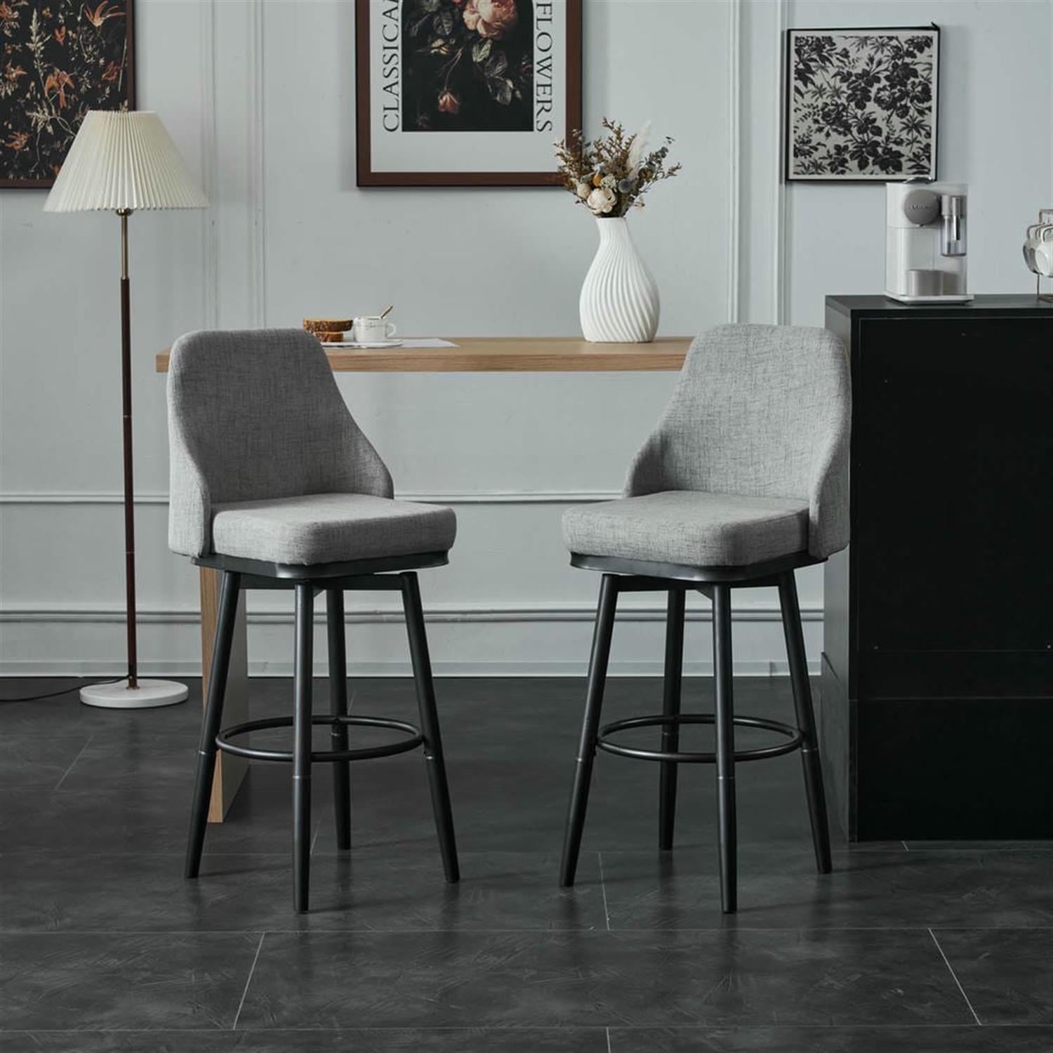 Demi Bonn 42" Adjustable Counter Height Bar Stools Set of 2, Upholstered Swivel Barstools with Back, Kitchen Island Countertop Chairs for Dining Room, Gray