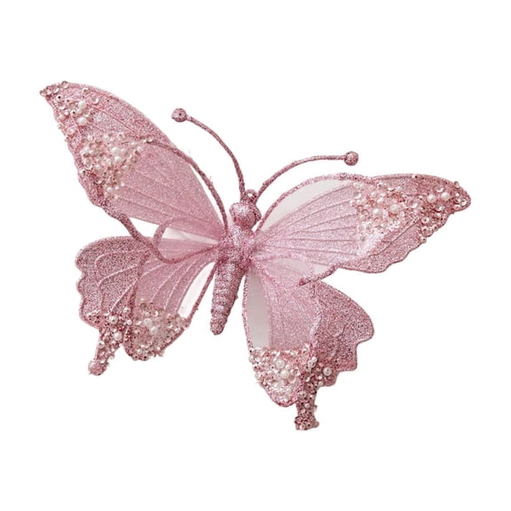 Plastic Butterfly Holiday Ornament Shimmery Mesh Christmas Decoration 25cm