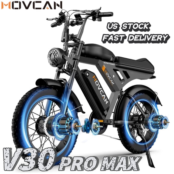 37.5MPH Max Speed,3000W Dual Motor Movcan V30 Pro Max Electric Bike for Adults, 48V 20Ah ×2 Removable Batteries,120 Mile Range, 20"x4" Fat Tire