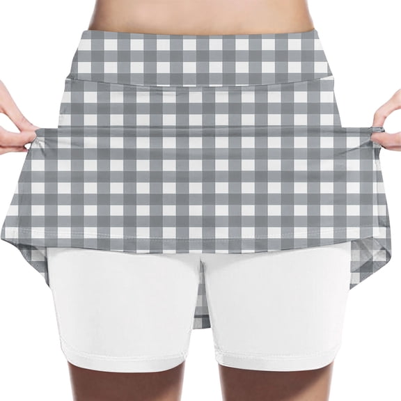 HomeGardon Back to School Skirts for Girls Girl Skort Fashion Grids Loose High Waist A-line Fake Two Piece Sports Pants Skirt Half Body Skirt