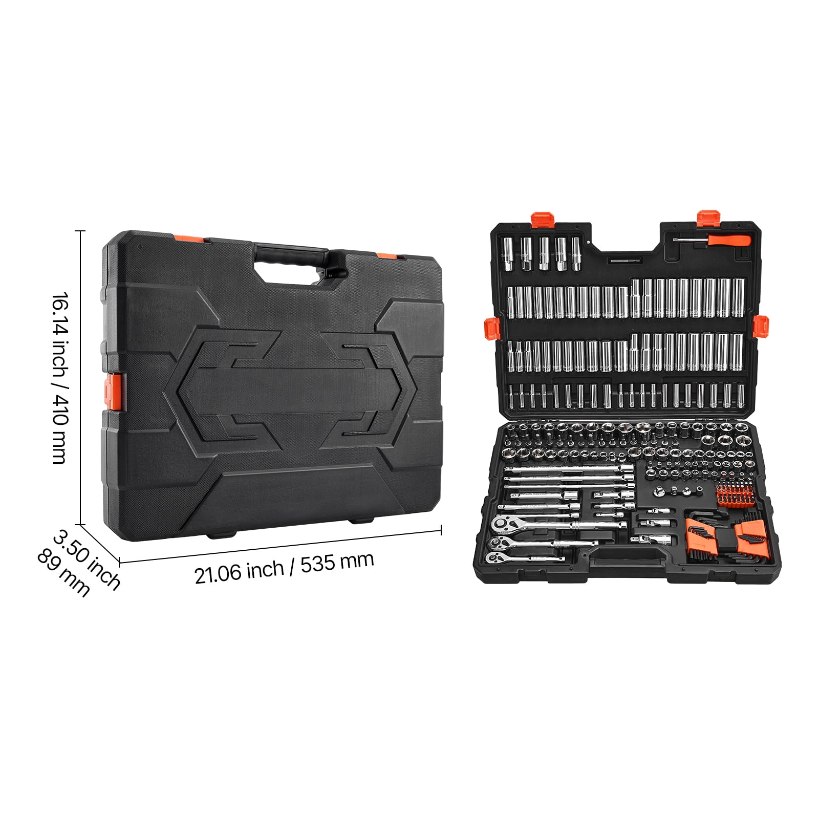 KFFKFF 225-Piece Socket Set, 3/8, 1/4, and 1/2 Inch Drive Ratchet and Socket Kit, SAE and Metric Sizes, Deep and Shallow Options, Mechanic Tool Set with Bits, Accessories, Durable Storage Case