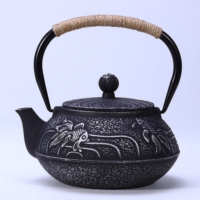 Tetera de hierro, tetera japonesa de hierro fundido, tetera de peonía, tetera hirviendo, tetera de hierro fundido sin revestimiento