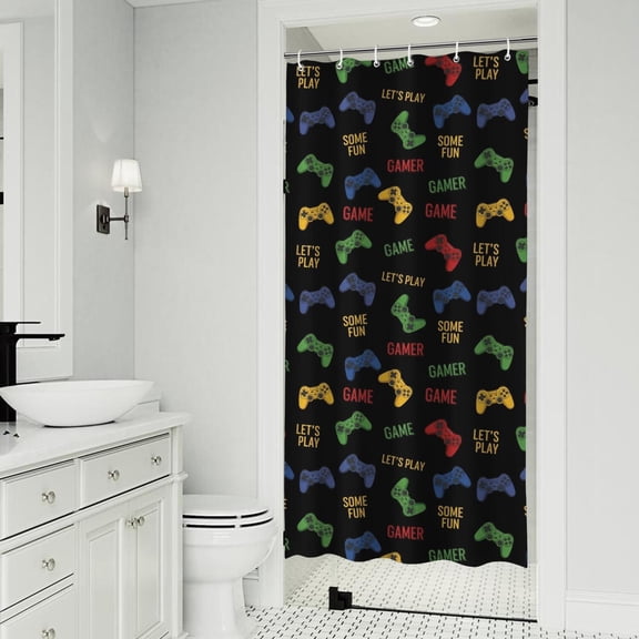 Colorful Games Text Black Pattern Shower Curtain 36"x72" ,Bathroom Decorative Shower Curtains Set with 12 Hooks,Modern Waterproof Washable Shower Curtain