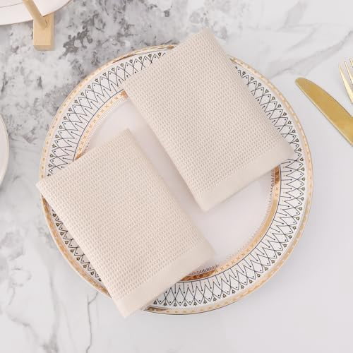 100% Cotton Waffle Weave Dish Cloths - 8 Pack Soft and Absorbent Dish Towels - 12 x 12 Inches Quick Dry Dish Rags - Beige