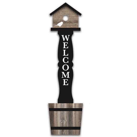 Evergreen 40"H Porch Leaner with Built in Planter, Welcome Bird House and Barrel Planter- Fade and Weather Resistant Outdoor Decor for Homes, Yards and Gardens