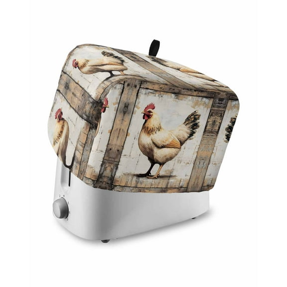 Fsddascl Farmhouse Chicken Toaster Cover 4 Slice, Large Kitchen Appliance Covers, Vintage Rustic Shabby Wooden Toaster Oven Cover with Loop, Bread Machine Cover Polyester Dust Cover Protection