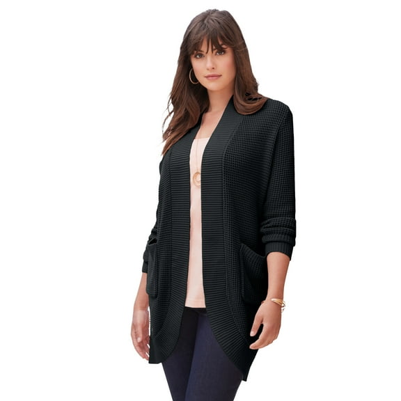 Roaman's Women's Plus Size Waffle Cardigan
