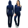 thumbnail image 4 of ToBeInStyle Women's Velour Tracksuit Zip-Up Hooded Jacket and Matching Pants, 4 of 9