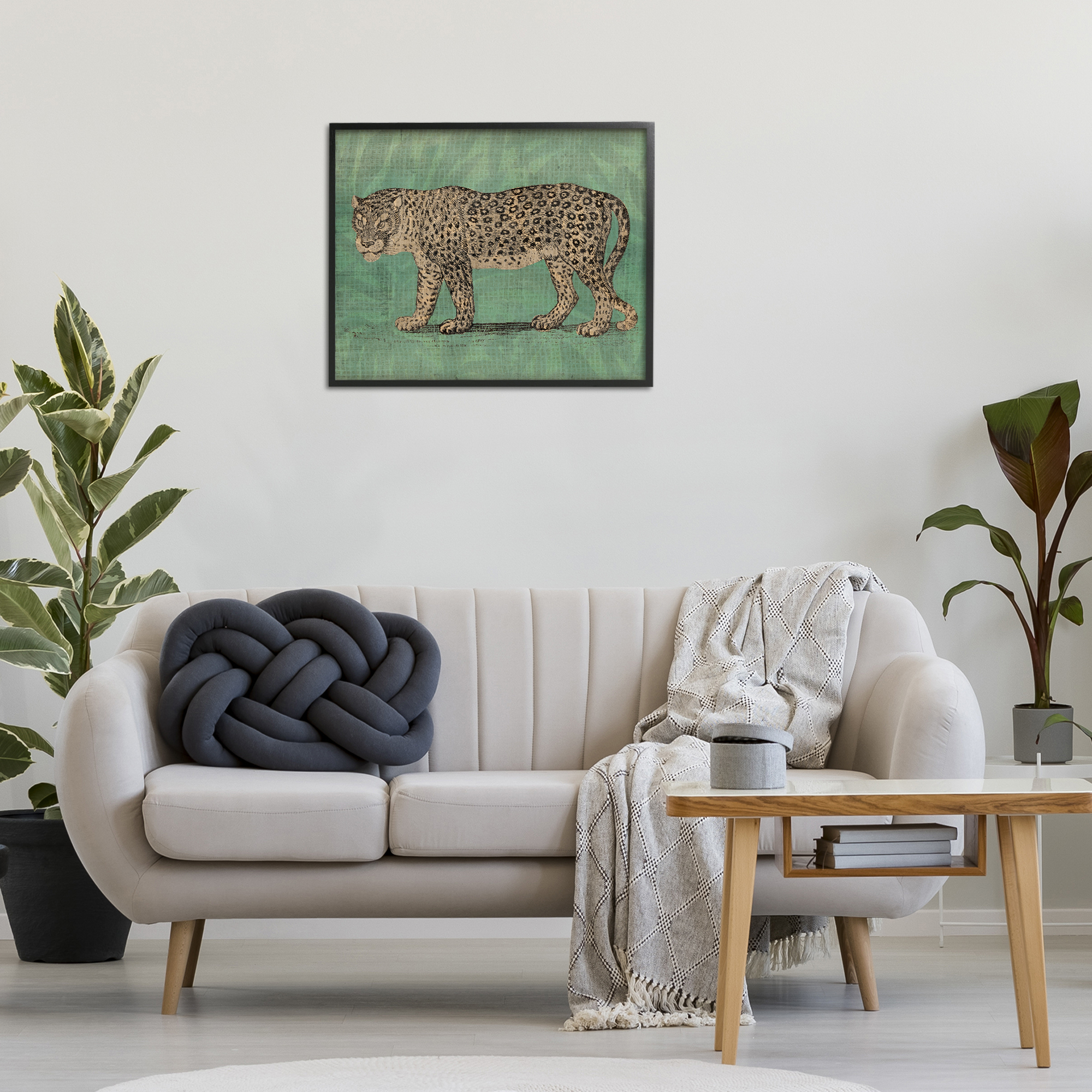Stupell Industries Fierce Leopard on Green Animals & Insects Painting Black Framed Art Print Wall Art, 30 x 24