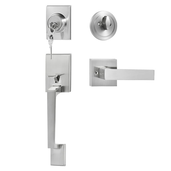 VEVOR Front Entry Door Handle and Deadbolt Set Satin Nickel Square Handle Lever