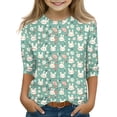 thumbnail image 2 of CCRFTGI Easter Shirts for Girls Size 13-14 3/4 Length Sleeve Cute Bunny Rabbit Easter Egg Print T-shirt for kids Crewneck Tee Shirts Casual Fall Spring Tee Tops Light Green 3-4 Years, 2 of 5