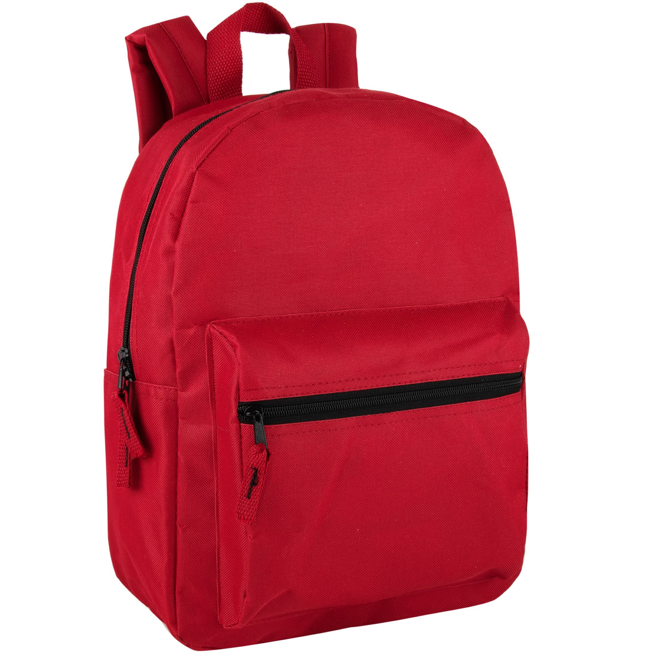 Trailmaker Unisex Solid Color Backpacks, 15 Inch with Front Zipper Pocket, Padded Shoulder Straps (24 Pack, 6 Classic Color Assortment)
