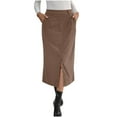 thumbnail image 2 of Womens Maxi Skirt Plus Size Solid Color Front Slit Casual Elegant Business Corduroy Skirt Dress with Pockets Office Wear, 2 of 9
