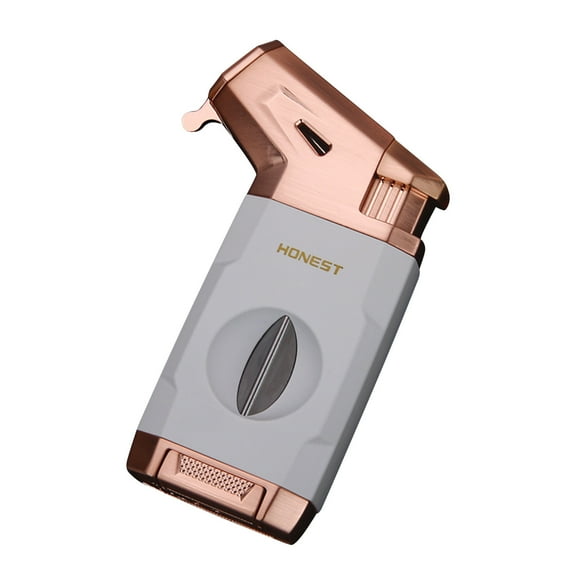 openpig Torch Lighter with Jet Flame, Built-in V Cutter, Refillable Butane Torch Lighters, All-in-one Windproof Cool Lighters for Candle, Outdoor, Gold