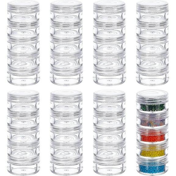 1Box 5G/5ML Stackable Round Plastic Containers 8 Column(5 Layer/Column) Bead Storage Jars for Beads Buttons Crafts and Small Findings
