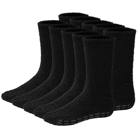 Debra Weitzner Mens Fuzzy Socks Grip Socks Microfiber Plush Sleeping Socks Soft Anti-Skid, Black 5-Pair