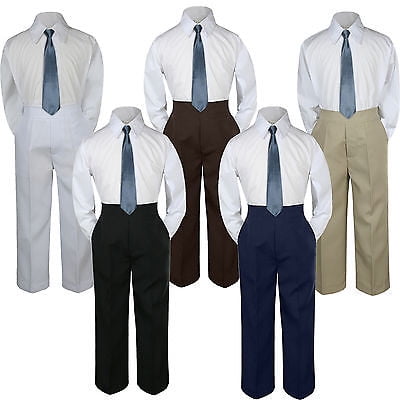 3pc Set Baby Boy Kid Navy Brown Black Khaki White Pants Hat Uniform Suits sz S-7