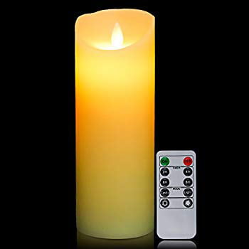 FLICKERING FLAME CANDLE REAL WAX BATTERY OPERATED PILLAR LED TIMER CHURCH IVORY 
