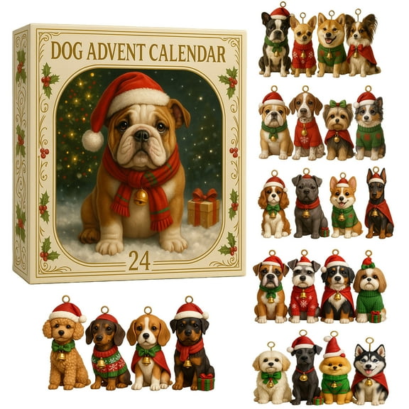 Todaioua 2025 Farm Advent Calendar, 24 Days Christmas Countdown Calendar Advent Calendars for Farm Contains 24 Farmer Family and Small Animals Pendant Gifts for Farm Lovers (Dog)