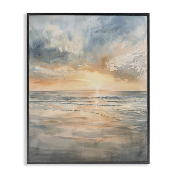 Stupell Industries Transitional Coastal Sunset over Gentle Waves Black Framed Giclee Art, 11 x 14, by Petals Prints Design