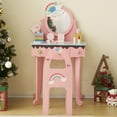 thumbnail image 3 of iRerts Girls Vanity Set, Princess Kids Vanity Table and Chair Set with Mirror, Drawers, Toddler Makeup Vanity Set with 7pcs Pretend Play Makeup Toys, Pink, 3 of 9