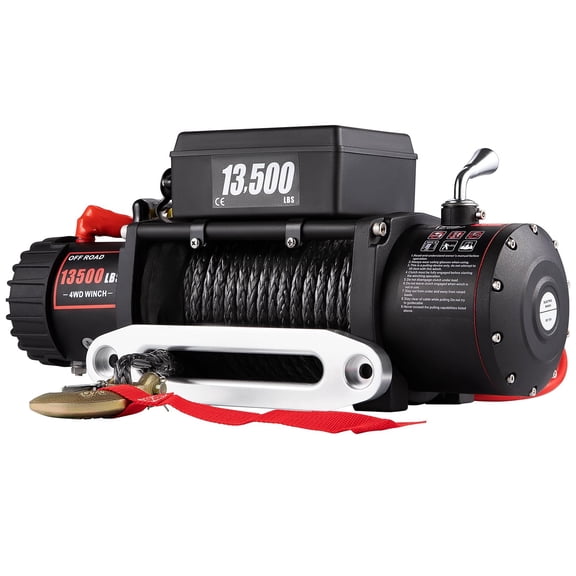 SHUNJITAI 13500LB Offroad Electric Winch 12V with 79ft Synthetic Rope, 6.5HP Copper Motor, Wireless Remote (98ft) & Handheld Control