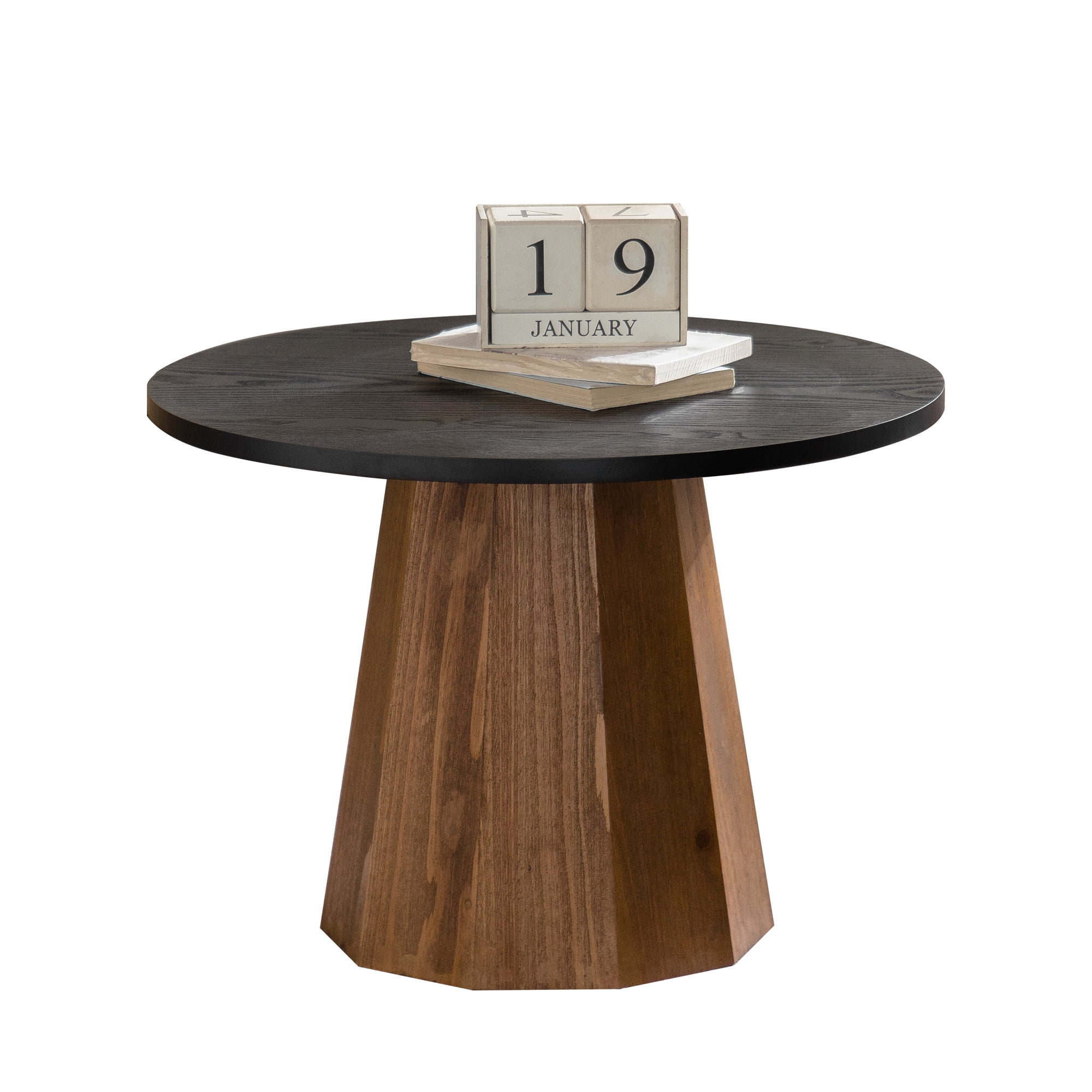 Leumius Round Coffee Table Sturdy Pedestal Wooden Tea Table for Living Room Apartment Easy to Assemble Black 2