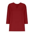 thumbnail image 3 of Vivianyo HD Women's Scallop Notch Neck Knit Top, Solid Three Quarter Sleeve Soft Knit Casual Pullover Shirt for Women, Sizes S-2XL, 3 of 5