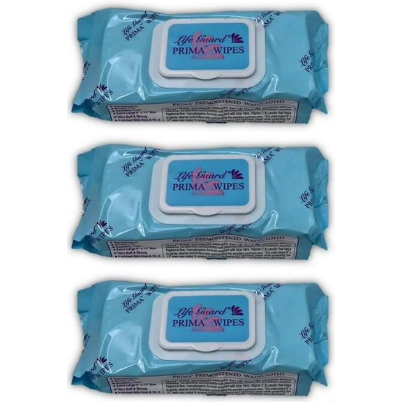 Adult Washcloths for Body Cleanup or Incontinence, Prima Wipes (3)