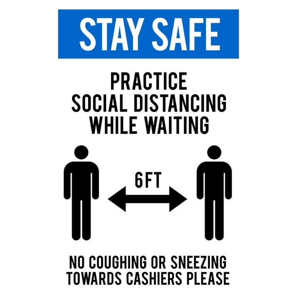 Laminated Sign 6 Feet Apart Signage For Store Cashier Stay Safe Poster
