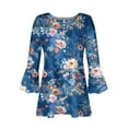 thumbnail image 4 of hxobax Daisy Floral Tunic Blouse Women's Summer Ruffle 3/4 Sleeve Tshirts V Neck Button Shirts Tops, 4 of 5