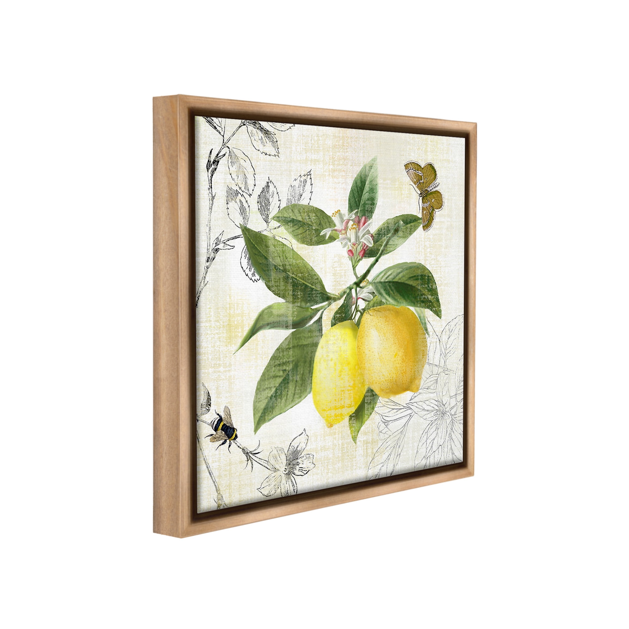 Stupell Industries Vintage Lemon Pattern Food & Beverage Painting Brown Floater Framed Canvas Art Print Wall Art, 18 x 18