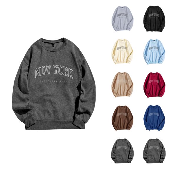New York Sweatshirt for Women 2026 Fall Winter Trendy Long Sleeve Crewneck Graphic Sweatshirts Pullover Tops