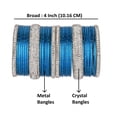 thumbnail image 2 of Efulgenz Indian Bangle Set Rhinestone CZ Crystal Bangle Plain Metal Bangles Bracelet Jewelry for Women Size-2.8, Blue, 2 of 5