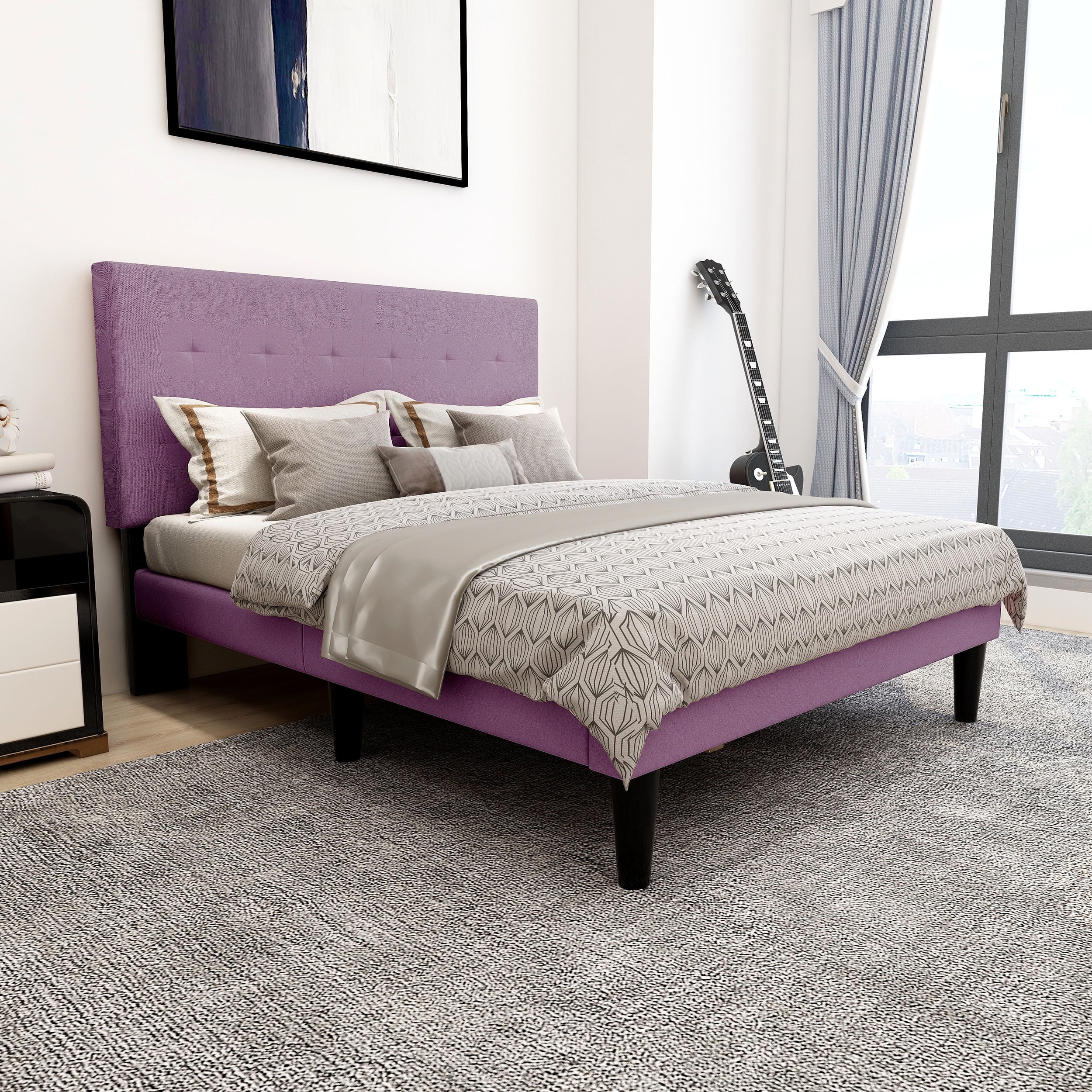 Harry Upholstered Queen Platform Bed, Black - Walmart.com