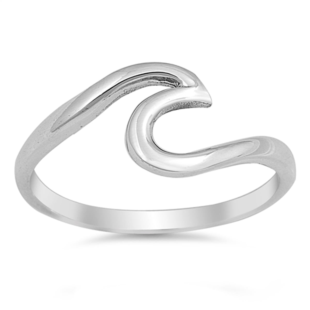 Sterling Silver Bright Women\'s Wave Ring (Sizes 2-10) (Ring Size 2)