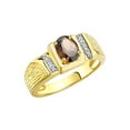 thumbnail image 3 of Rylos 925 Yellow Gold Plated Silver Classic 8X6MM Oval Smoky Quartz & Sparkling Diamond Ring - Birthstone Jewelry for Men -Size 12, 3 of 7