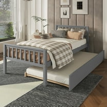 Twin Bed with Trundle, Platform Bed Frame with Headboard and Footboard for Bedroom Small Living Space, Grey