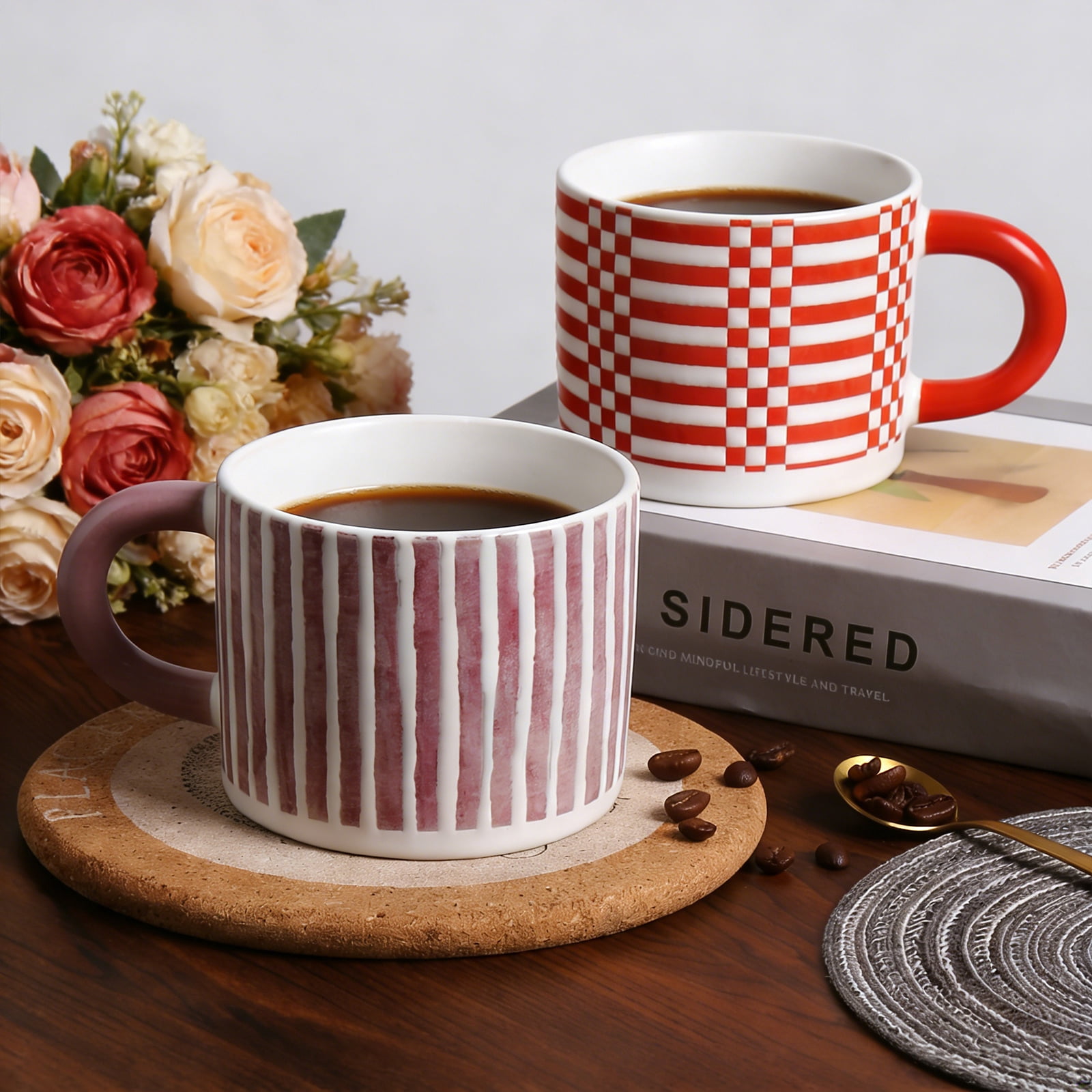 ALOFMO Ceramic Coffee Mugs Set of 4,12oz  Coffee Cups with Handles, Tea Cups, Cappuccino Cup, Latte Cup, Microwave cups for Home Office
