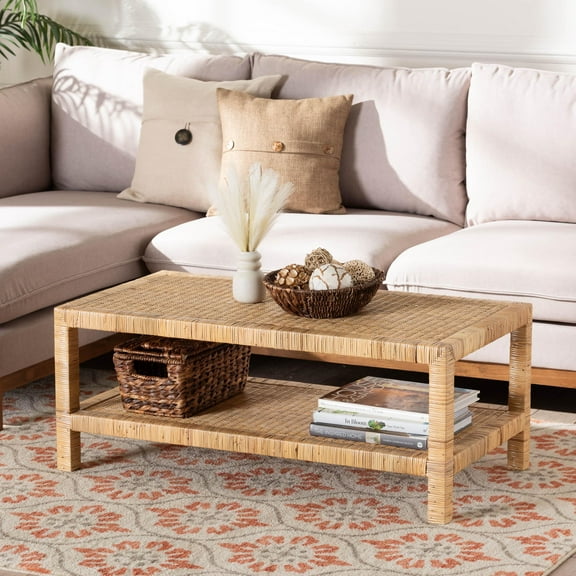 bali & pari Kalimantan Boho Coffee Table, Rectangle, Light Honey