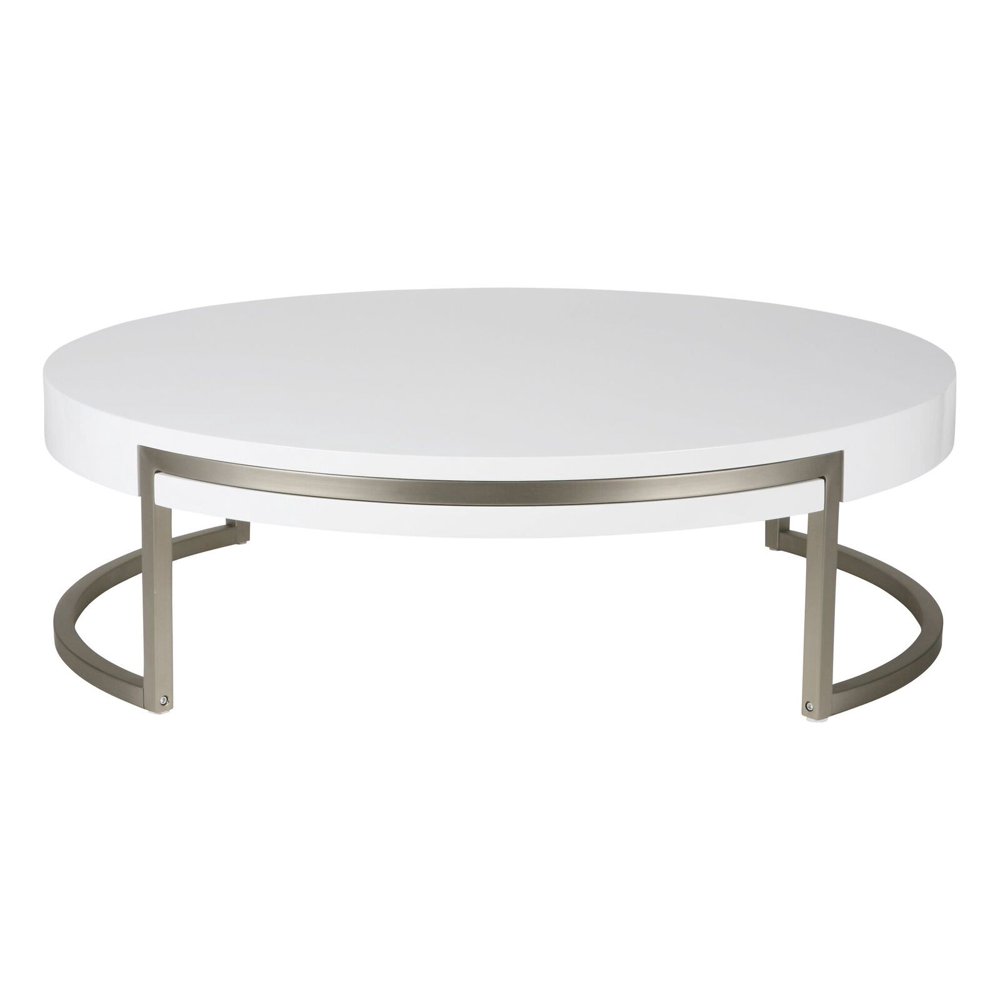 Ross Coffee Table. High gloss white, Metal frame with brushed nickel