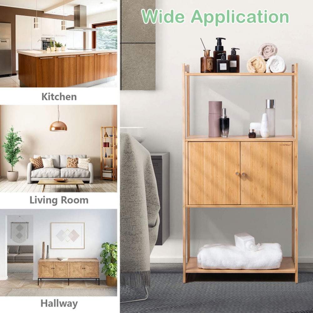 Finihen Bathroom Storage Cabinet, Bathroom Floor Cabinet, Bathroom Bamboo Storage Cabinet with 3 Shelves, for Bathroom, Living Room, Bedroom, Kitchen, Natural Finihen Bathroom Storage Cabinet, Bathroom Floor Cabinet, Bathroom Bamboo Storage Cabinet with 3 Shelves, for Bathroom, Living Room, Bedroom, Kitchen, Natural