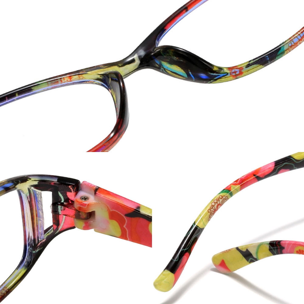 4 Pairs of Women Small Rectangular Anti-blue Light Reading Glasses 3.50 Printed Ultra-light Readers +3.50 Strength