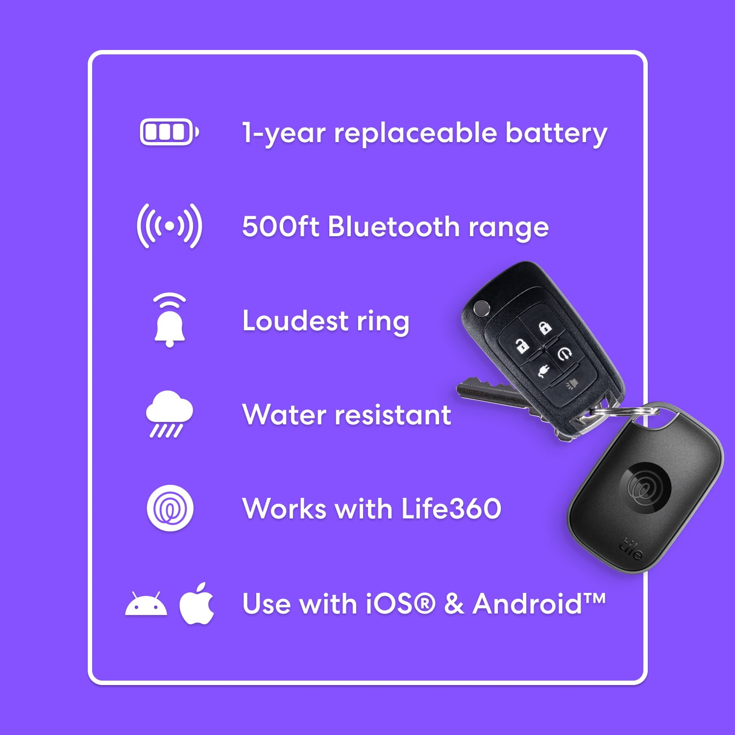 Life360 Tile Pro - Powerful Bluetooth Tracker, Key Finder and Item Locator for Keys, Bags and More. Both iOS and Android Compatible. Phone Finder. 1-Pack (Black) (New)